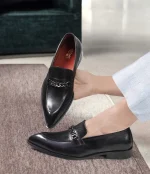 DDesire Horsebit Pointer Man Mocassion Black Leather Shoes - Image 7