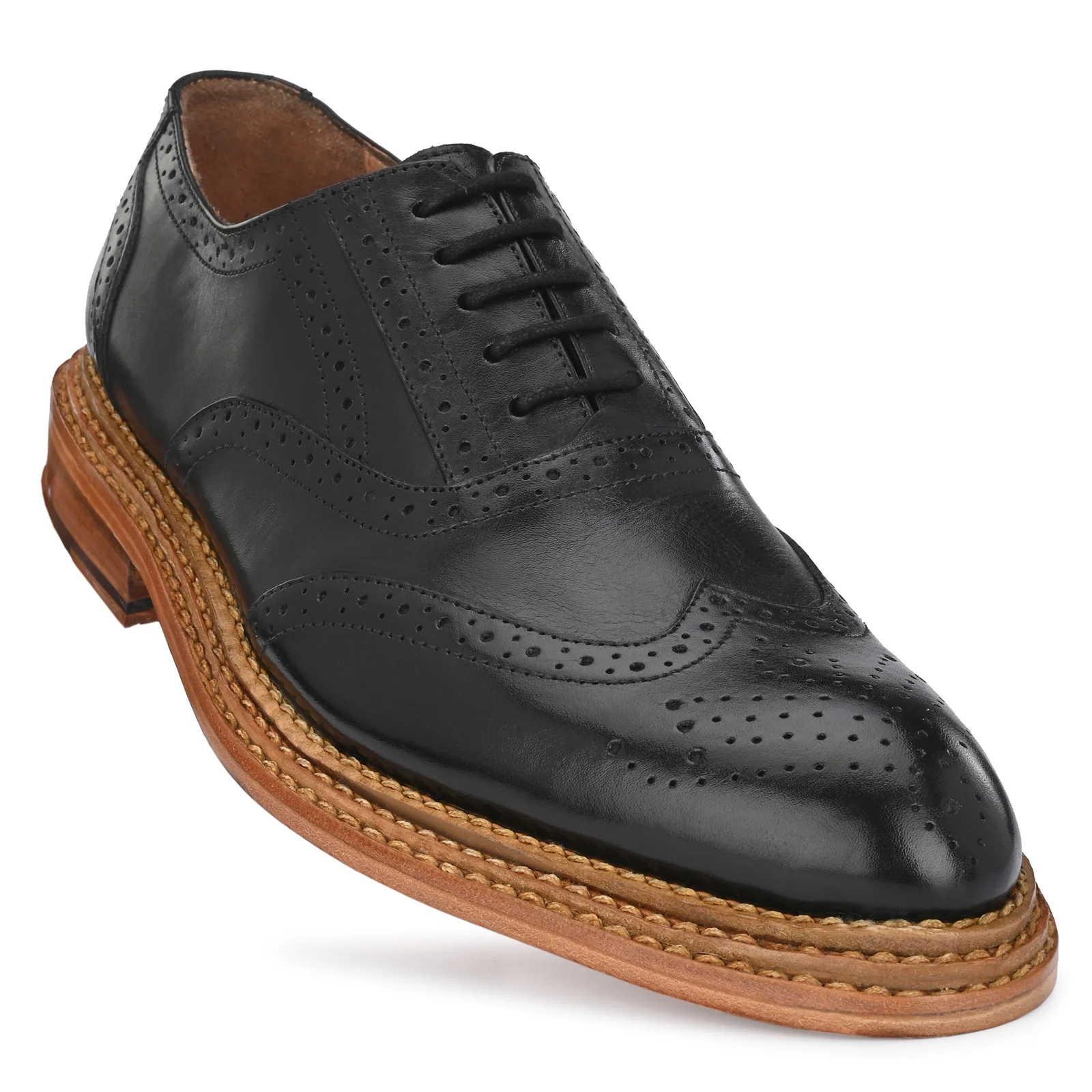 1755444770_5fa03a75b1486188e25a Goodyear Welted Triple Out Sole Leather Shoes Black Brogues for Men - Image 1