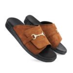 DDesire Men horsebit slide sandals, Tan brown horsebit sliders, Faux suede men sandals
