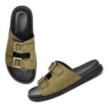 DDesire Men’s Olive Green Suede Finish Double Buckle Slide Sandals – Comfortable & Stylish Casual Footwear - Image 2