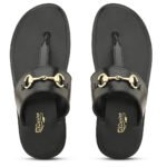 DDesire Men's Black Horsebit Slippers, Black Toe Ring Sandals for Men, Desire Leather Chappal for Men, Men's Ethnic & Casual Slides, Black Gold Buckle Slippers