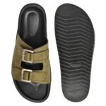DDesire Men’s Olive Green Suede Finish Double Buckle Slide Sandals – Comfortable & Stylish Casual Footwear - Image 3