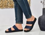 DDesire Men's Navy Blue Slip-On Sandals, Double Strap Suede Slides, Comfortable Men's Flat Footwear, Casual Blue Chappal for Men, Leather & Suede Slip-Ons - Image 5