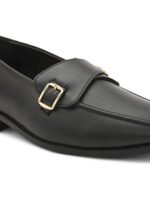 DDesire Men's Black Single Monk Strap Loafers with Gold Buckle Detail - Image 2
