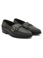DDesire Men's Black Single Monk Strap Loafers with Gold Buckle Detail