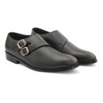 DDesire Men's Black Double Monk Strap Shoes - Gold Buckle Formal Dress Shoes