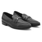 DDesire Sleek Black Leather Slip-On Loafers with Silver Hardware