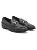 DDesire Sleek Black Leather Slip-On Loafers with Silver Hardware