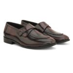 DDesire Men's Wine Leather Monk Strap Loafers - Burnished Brogue Formal Dress Shoes