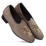 DDesire Premium Men's Taupe Velvet Embroidered Mojari | Royal Ethnic Wedding Jutti