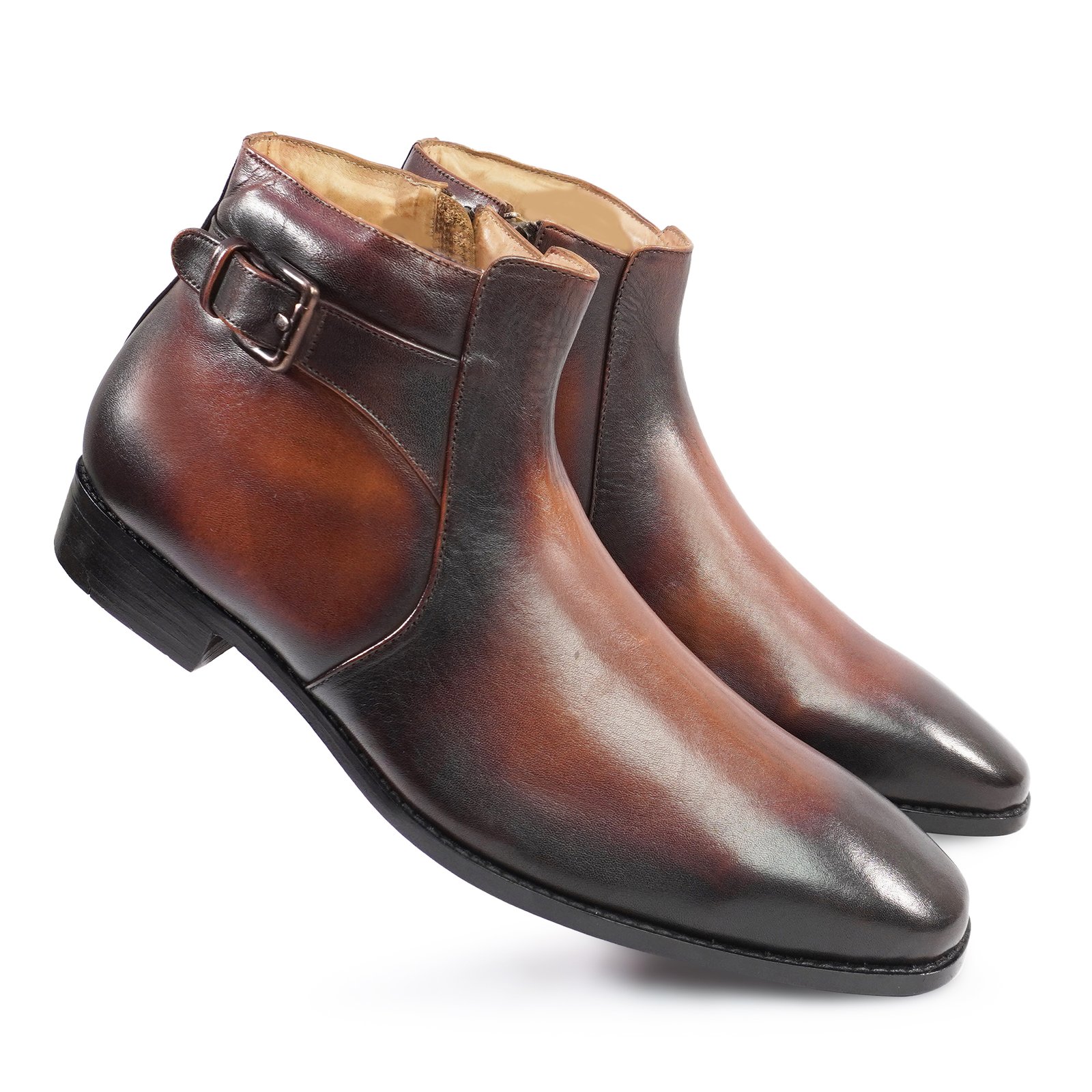 J (5) DDesire Men's Hand-Burnished Genuine Leather Goodyear Welted Ankle Boots with Buckle Strap - Image 1
