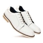 DDesire Men's Classic White Casual Leather Derby Shoes  Smart Casual Lace Up Shoes with Contrast Sole and Blue Inner Lining