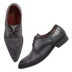 DDesire Exotic Lizard Snakeskin Texture Black Leather Lace-Up Formal Shoes - Image 2