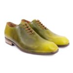 DDesire Men's Hand-Patina Olive Yellow Green Wholecut Oxford Shoes  Artisan Leather Dress Shoes with Contrast Laces - Image 2