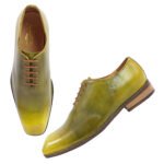 DDesire Men's Hand-Patina Olive Yellow Green Wholecut Oxford Shoes  Artisan Leather Dress Shoes with Contrast Laces - Image 4