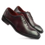 DDesire Men's Hand-Burnished Burgundy Wholecut Oxford Shoes  Seamless Leather Formal Dress Shoes with Red Inner Lining